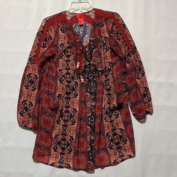 V CRISTINE BOHO STYLE TUNIC GEOMETRIC RED, SIZE S. - Picture 11 of 11